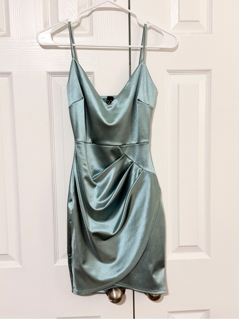 Windsor Satin Cowl Mini Dress in Sage